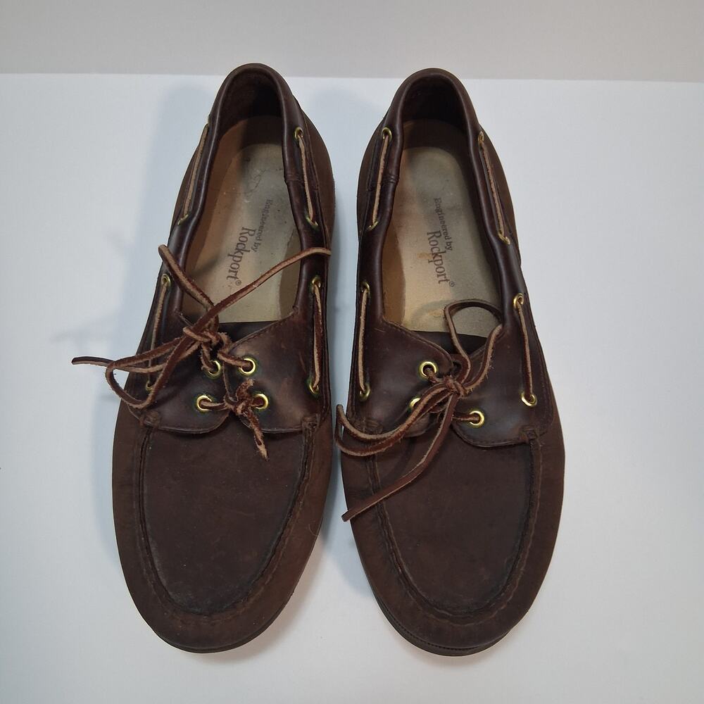 Rockport Men 13XW Boat Shoes Brown Leather Classic Moccasin